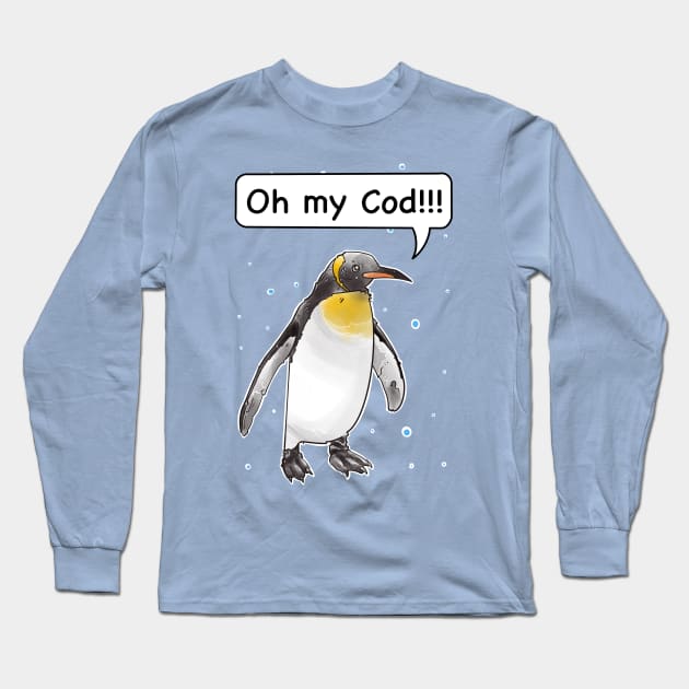 Oh my cod !!! Funny penguin shouting Long Sleeve T-Shirt by weilertsen